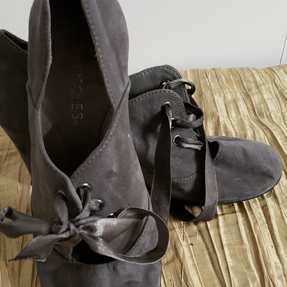 Grey sexy low cut satin tie boots